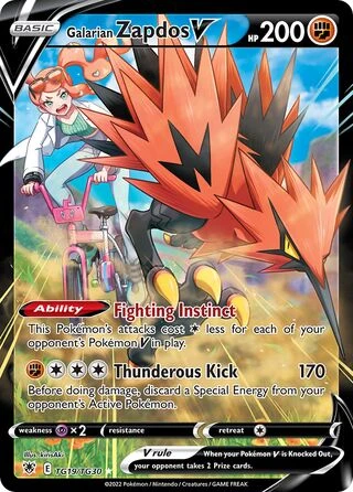POKEMON TG19/TG30 Galarian Zapdos V - Rare Holo V